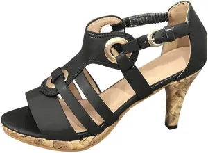 JITUUE womens shoes high heel sandals for women Ladies Elegant Buckle Strap Ankle Peep Toe Sandals Roman Shoes