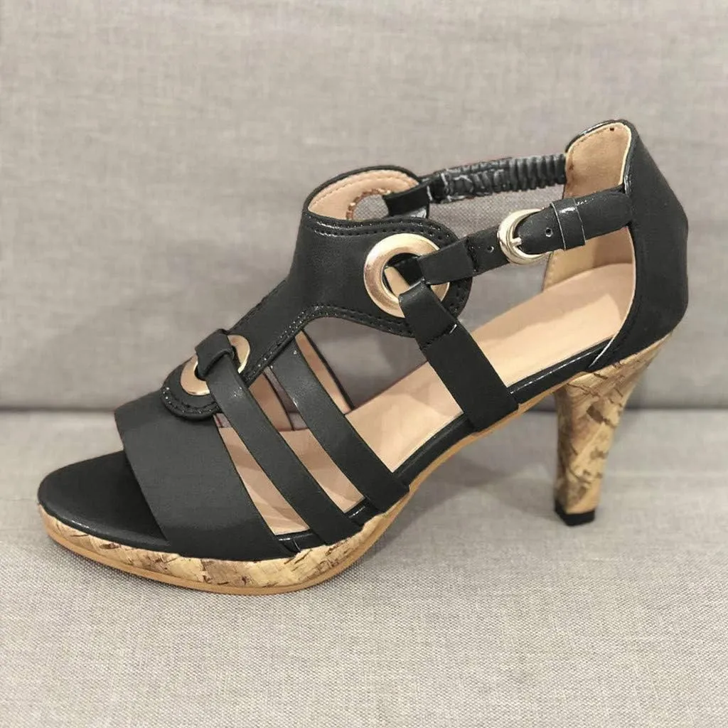 JITUUE womens shoes high heel sandals for women Ladies Elegant Buckle Strap Ankle Peep Toe Sandals Roman Shoes