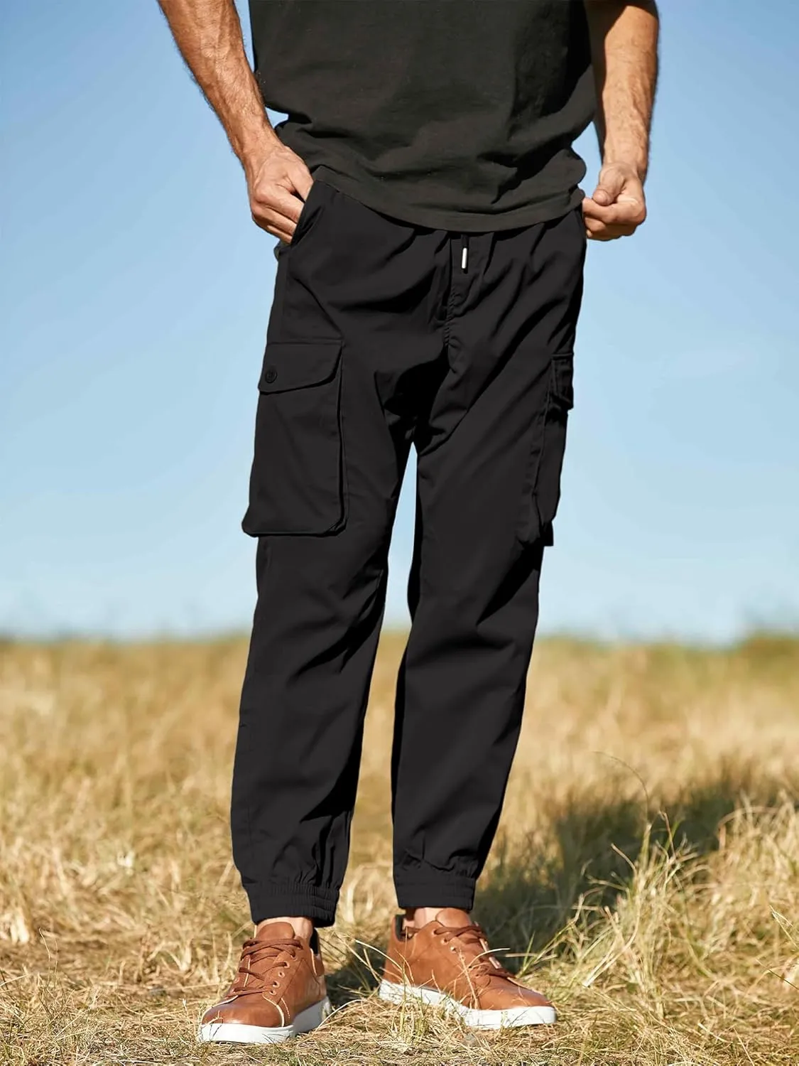 JMIERR Men's Casual Cargo Joggers Pants Stretch Elastic Waist Drawstring Tapered Sweatpants with Pockets