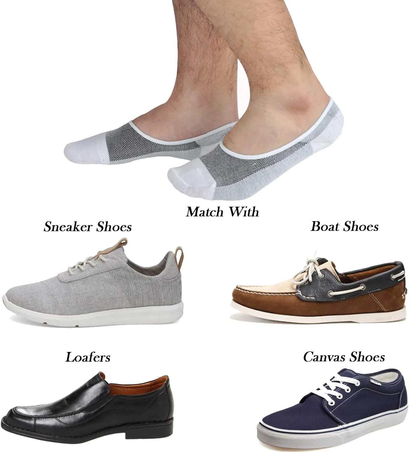 JORMATT Genuine Mens No Show Socks, Loafer Sneakers Low Cut Cotton Socks With Non Slip Grips