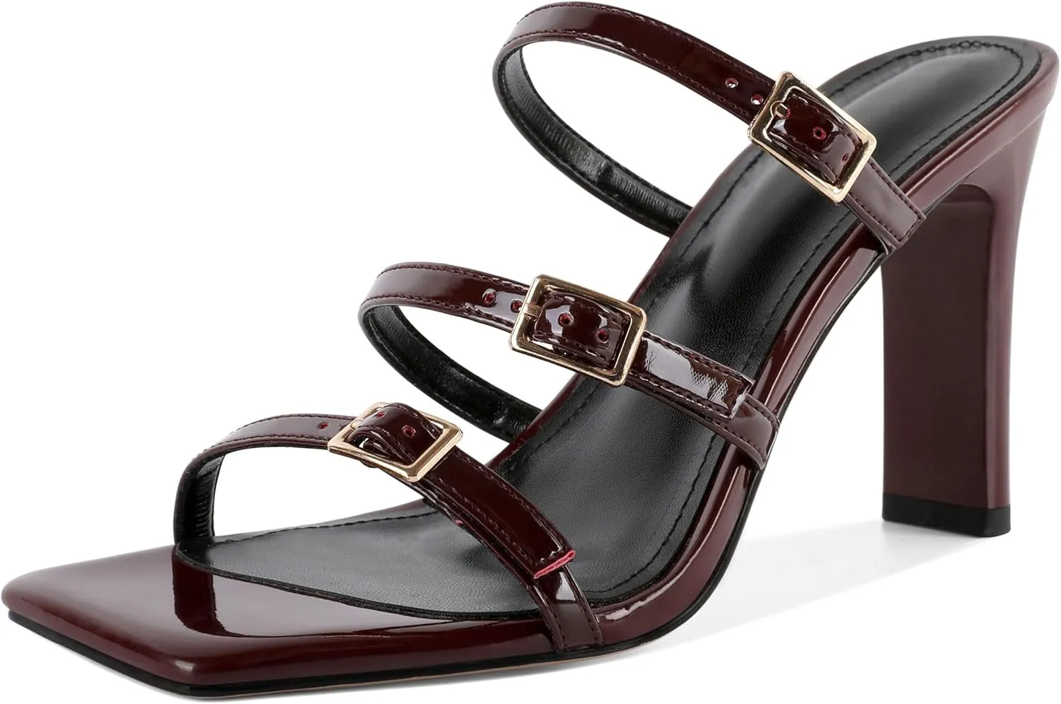 Joseywade Women Block Chunky High Heels Heeled Sandals Mules Strappy Open Toe Slip On Shoes 3.5"