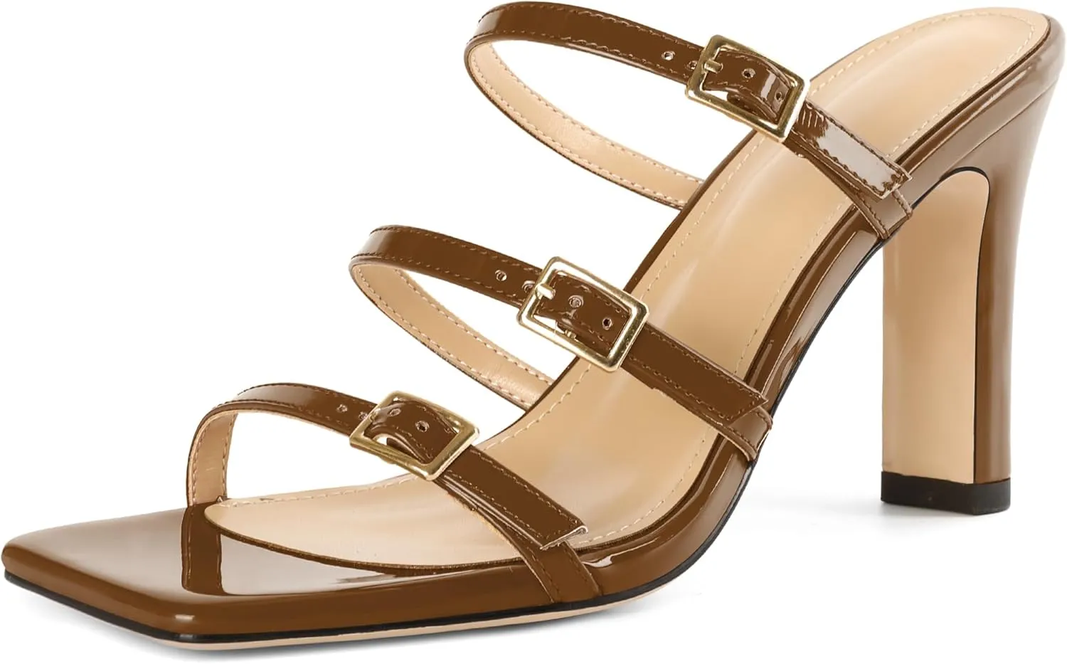 Joseywade Women Block Chunky High Heels Heeled Sandals Mules Strappy Open Toe Slip On Shoes 3.5"