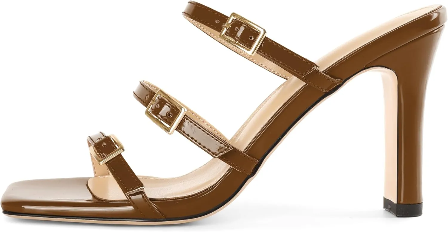 Joseywade Women Block Chunky High Heels Heeled Sandals Mules Strappy Open Toe Slip On Shoes 3.5"