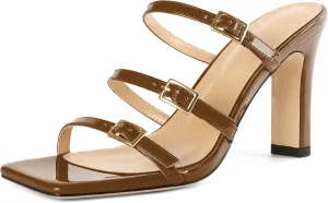Joseywade Women Block Chunky High Heels Heeled Sandals Mules Strappy Open Toe Slip On Shoes 3.5"