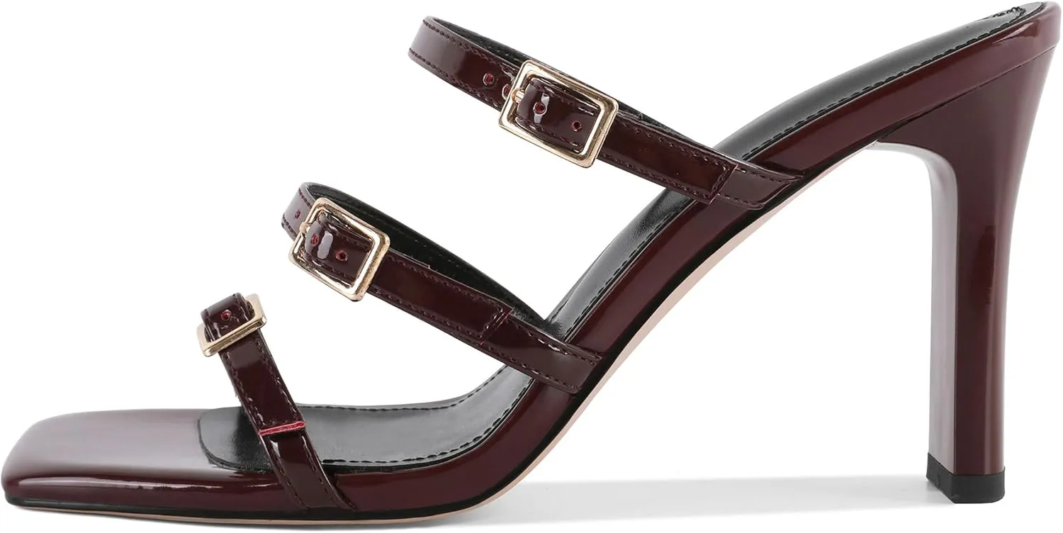 Joseywade Women Block Chunky High Heels Heeled Sandals Mules Strappy Open Toe Slip On Shoes 3.5"