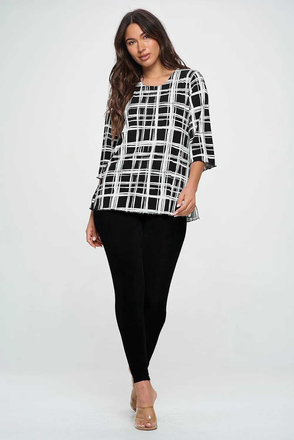 Jostar Women's Print T Shirt - 3/4 Sleeve Merrow Hem Round Neck Stretch Printed Casual Top Blouse