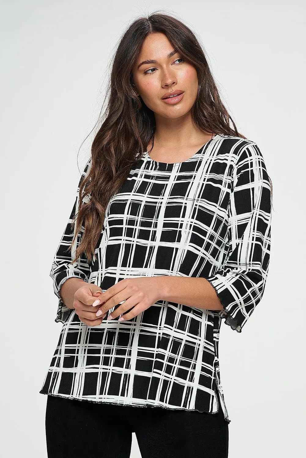 Jostar Women's Print T Shirt - 3/4 Sleeve Merrow Hem Round Neck Stretch Printed Casual Top Blouse