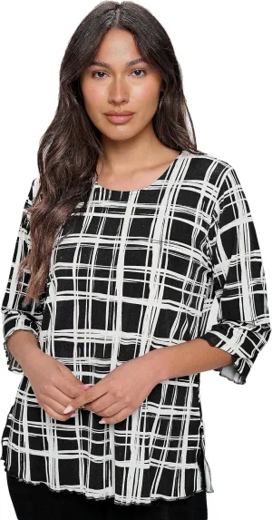 Jostar Women's Print T Shirt - 3/4 Sleeve Merrow Hem Round Neck Stretch Printed Casual Top Blouse