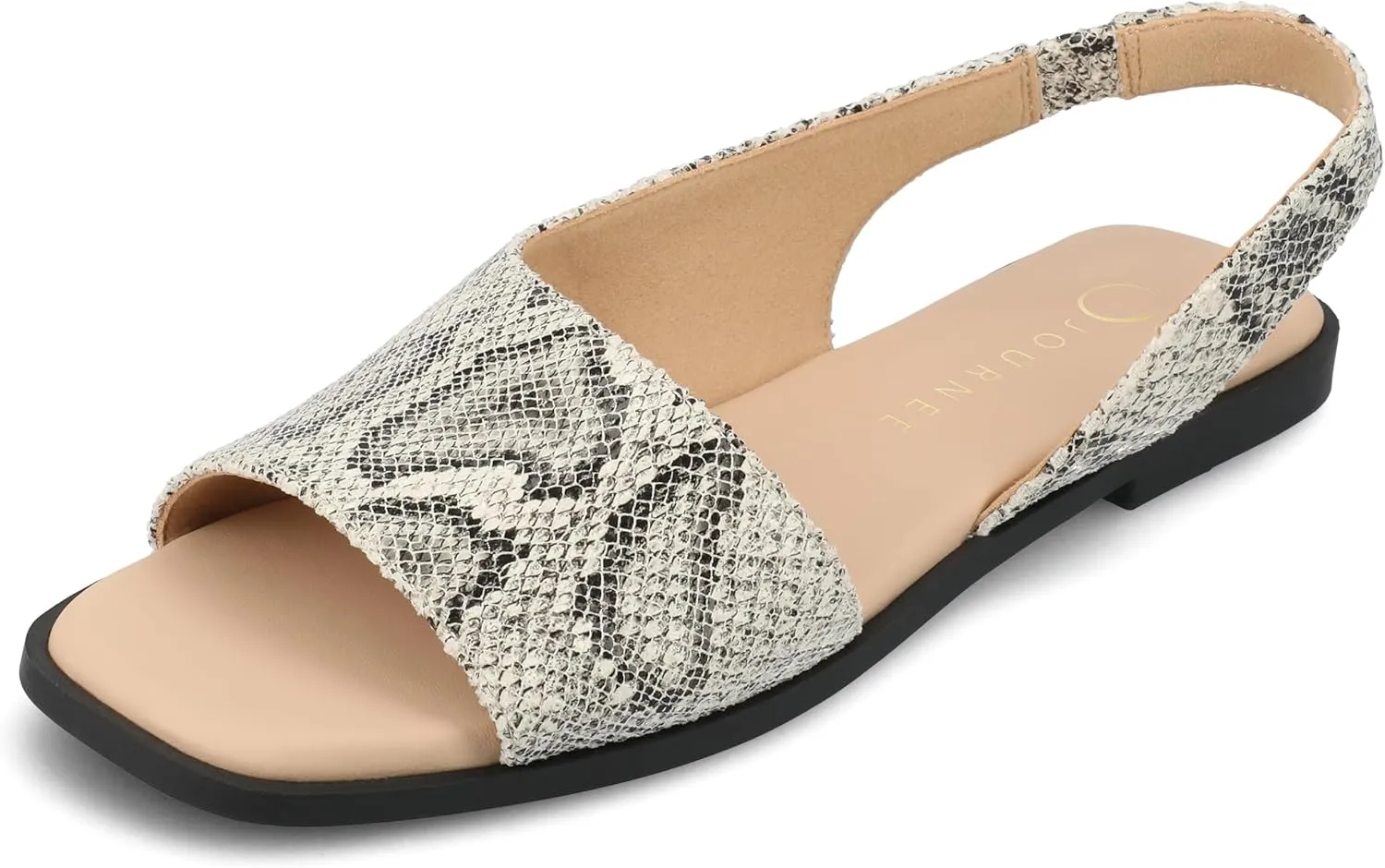 Journee Collection Women's Brinsley Slingback Flat Sandals, Snake, 7.5 Wide