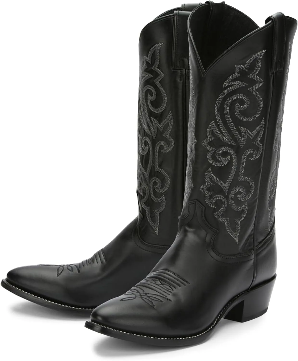 Justin Buck 13" Cowboy Boots for Men - Durable Premium Full-Grain Leather Round Toe Western Boots Build with Cushioned Insole & Full Welt Construction, Black - 9 D