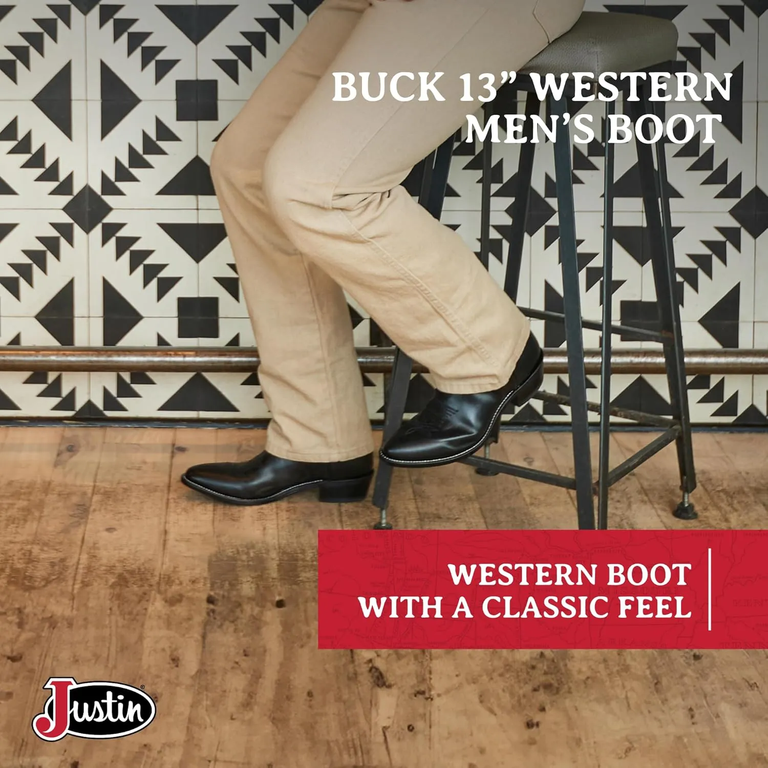 Justin Buck 13" Cowboy Boots for Men - Durable Premium Full-Grain Leather Round Toe Western Boots Build with Cushioned Insole & Full Welt Construction