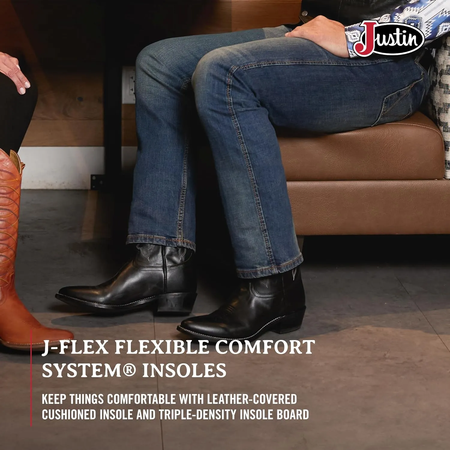 Justin Buck 13" Cowboy Boots for Men - Durable Premium Full-Grain Leather Round Toe Western Boots Build with Cushioned Insole & Full Welt Construction
