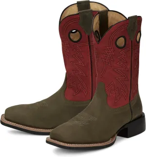 Justin Show Stopper 11” Western Boots for Men - Frontier Collection - Square Toe Leather Men’s Cowboy Boots with Comfort Footbed, Non Slip Outsole