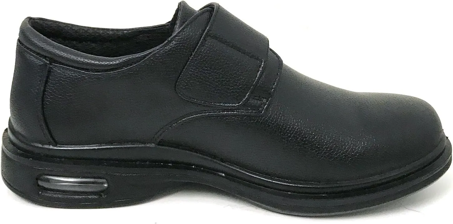 K02S Mens Comfort Loafers Slip and Oil Resistant Air Cushion Slip-On Restaurant Work Shoe, Black