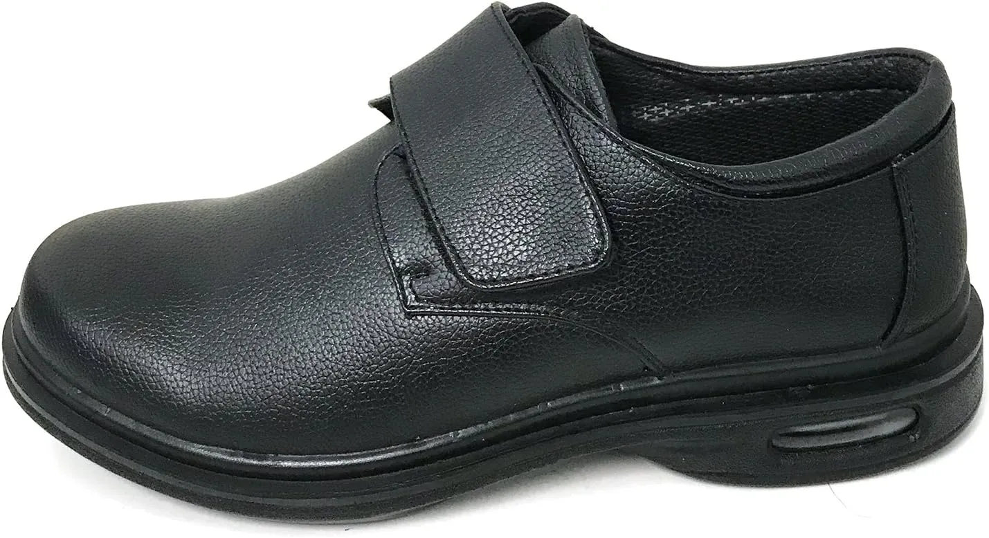 K02S Mens Comfort Loafers Slip and Oil Resistant Air Cushion Slip-On Restaurant Work Shoe, Black