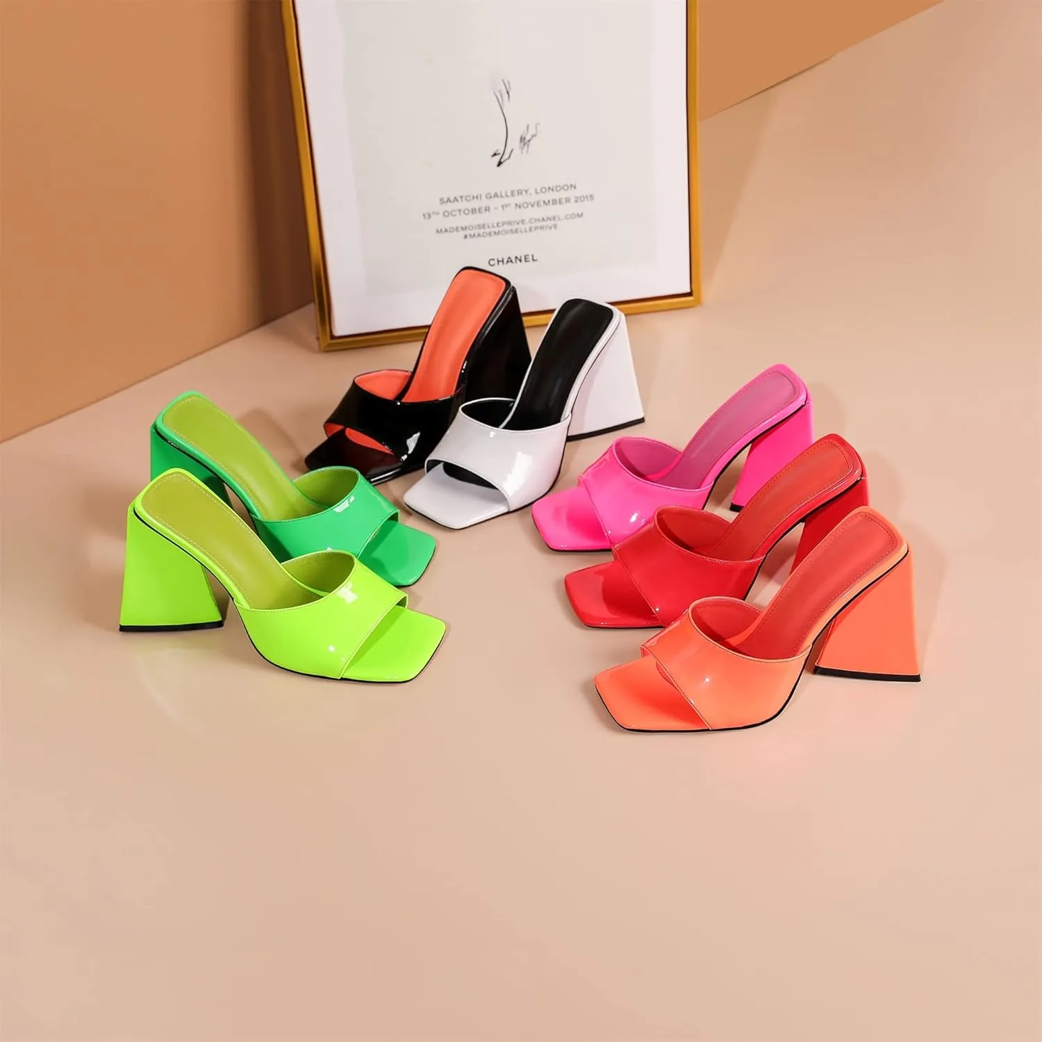 keleimusi Women's Trendy Square Toe Block Heel Dress Mules with Wide Strap