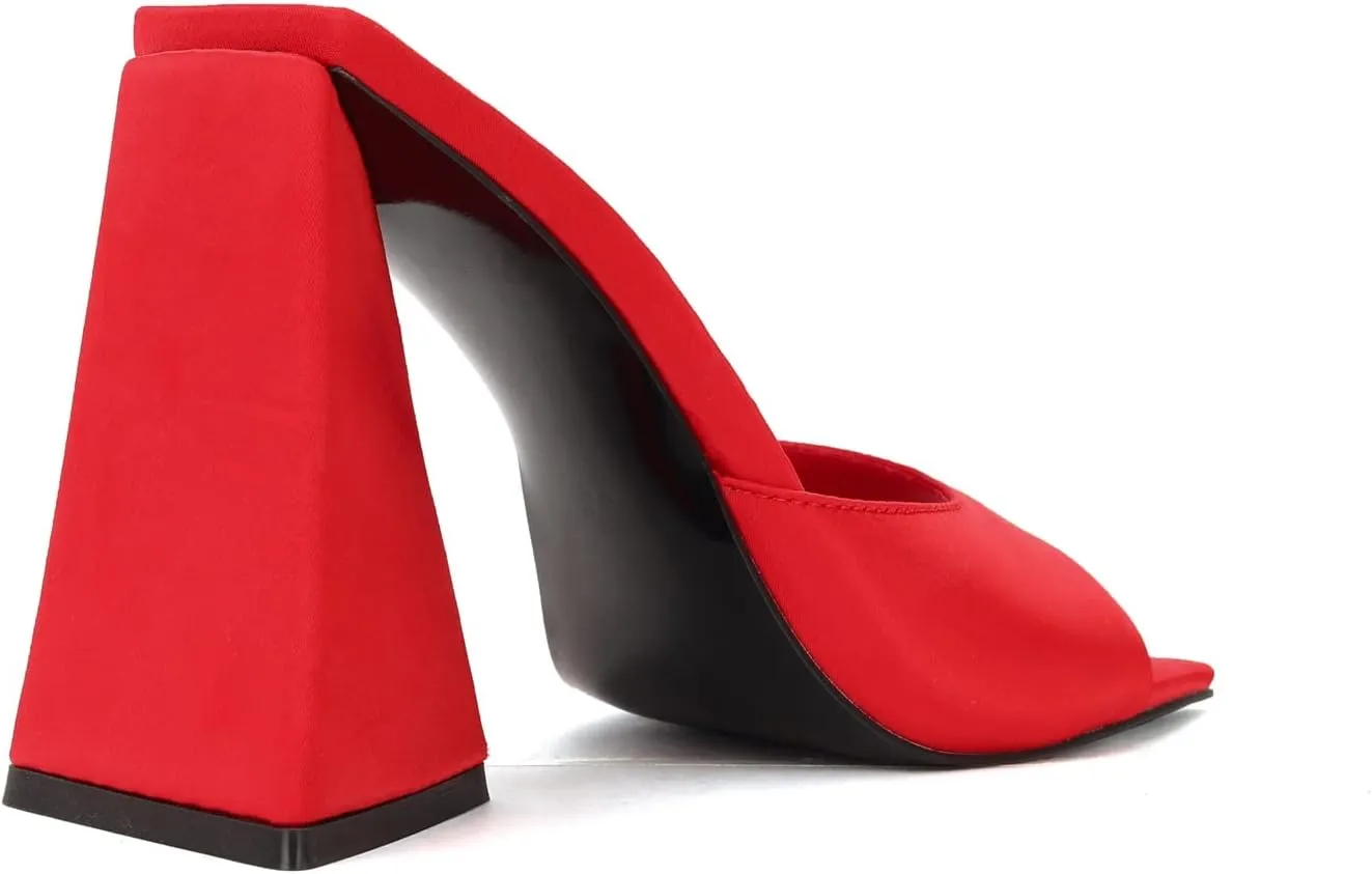 keleimusi Women's Trendy Square Toe Block Heel Dress Mules with Wide Strap
