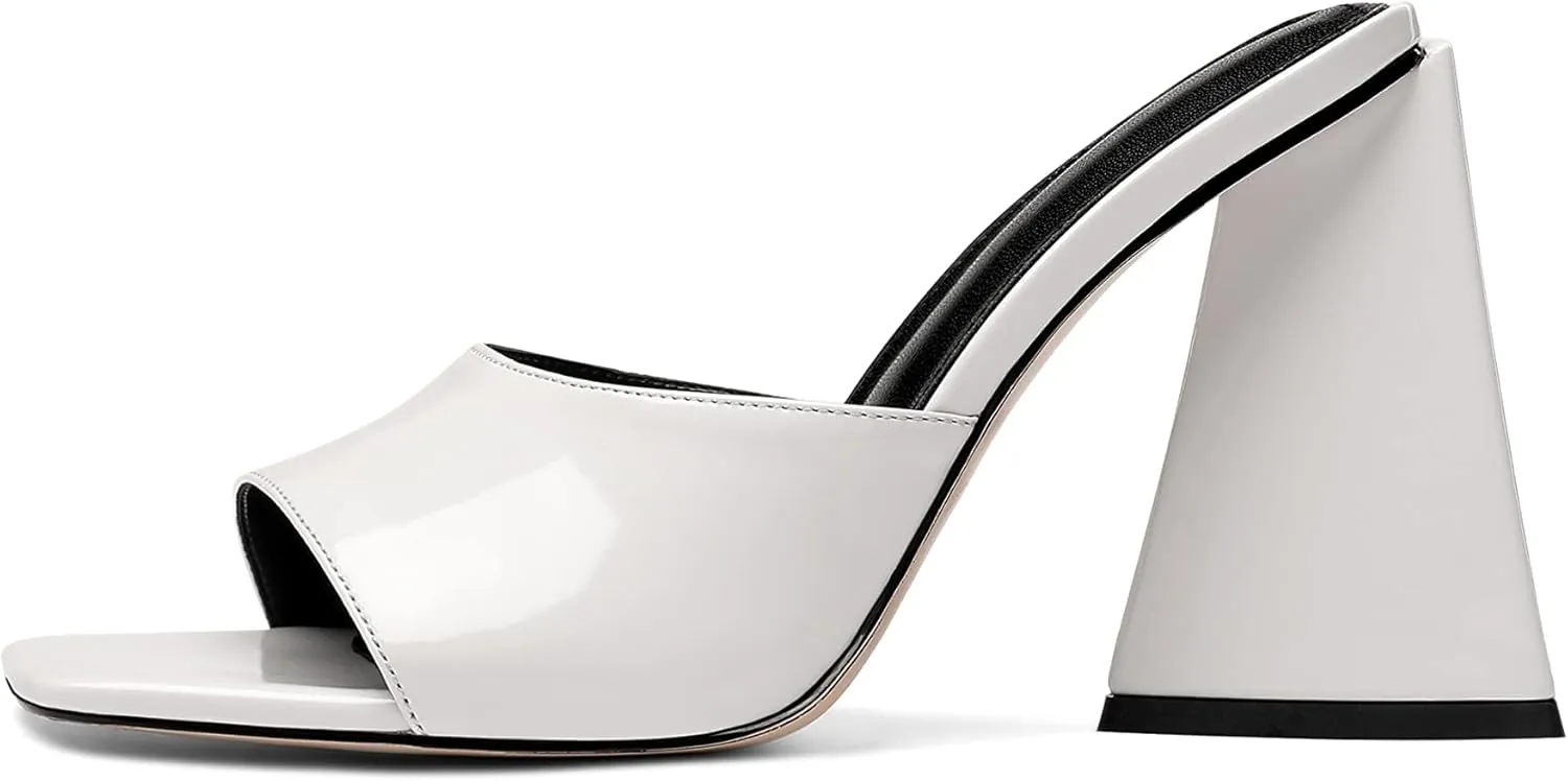 keleimusi Women's Trendy Square Toe Block Heel Dress Mules with Wide Strap