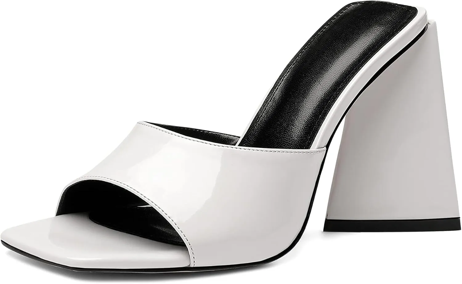 keleimusi Women's Trendy Square Toe Block Heel Dress Mules with Wide Strap