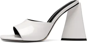 keleimusi Women's Trendy Square Toe Block Heel Dress Mules with Wide Strap