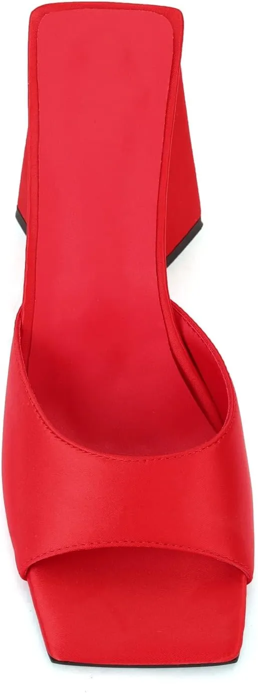 keleimusi Women's Trendy Square Toe Block Heel Dress Mules with Wide Strap