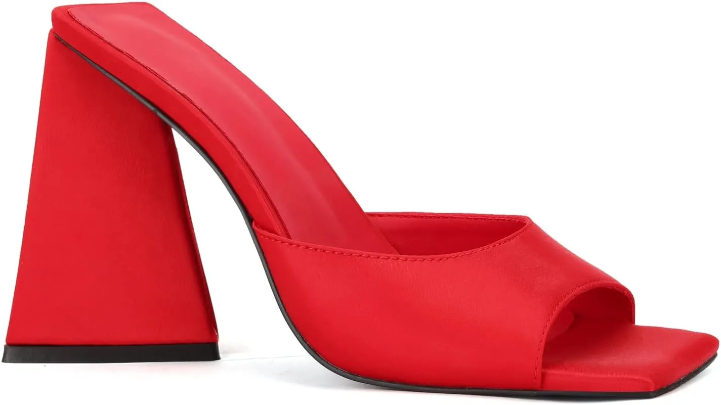 keleimusi Women's Trendy Square Toe Block Heel Dress Mules with Wide Strap
