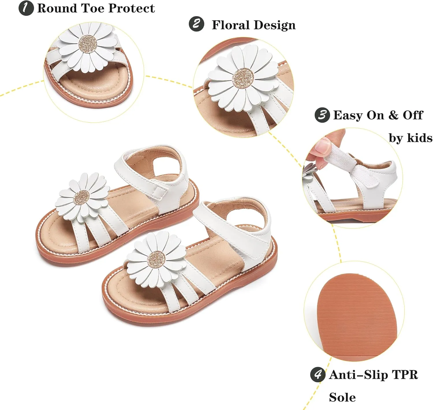 Kiderence Toddler Girls Pink Floral Sandals - Girls' Casual Flat Sandals with Ankle Strap