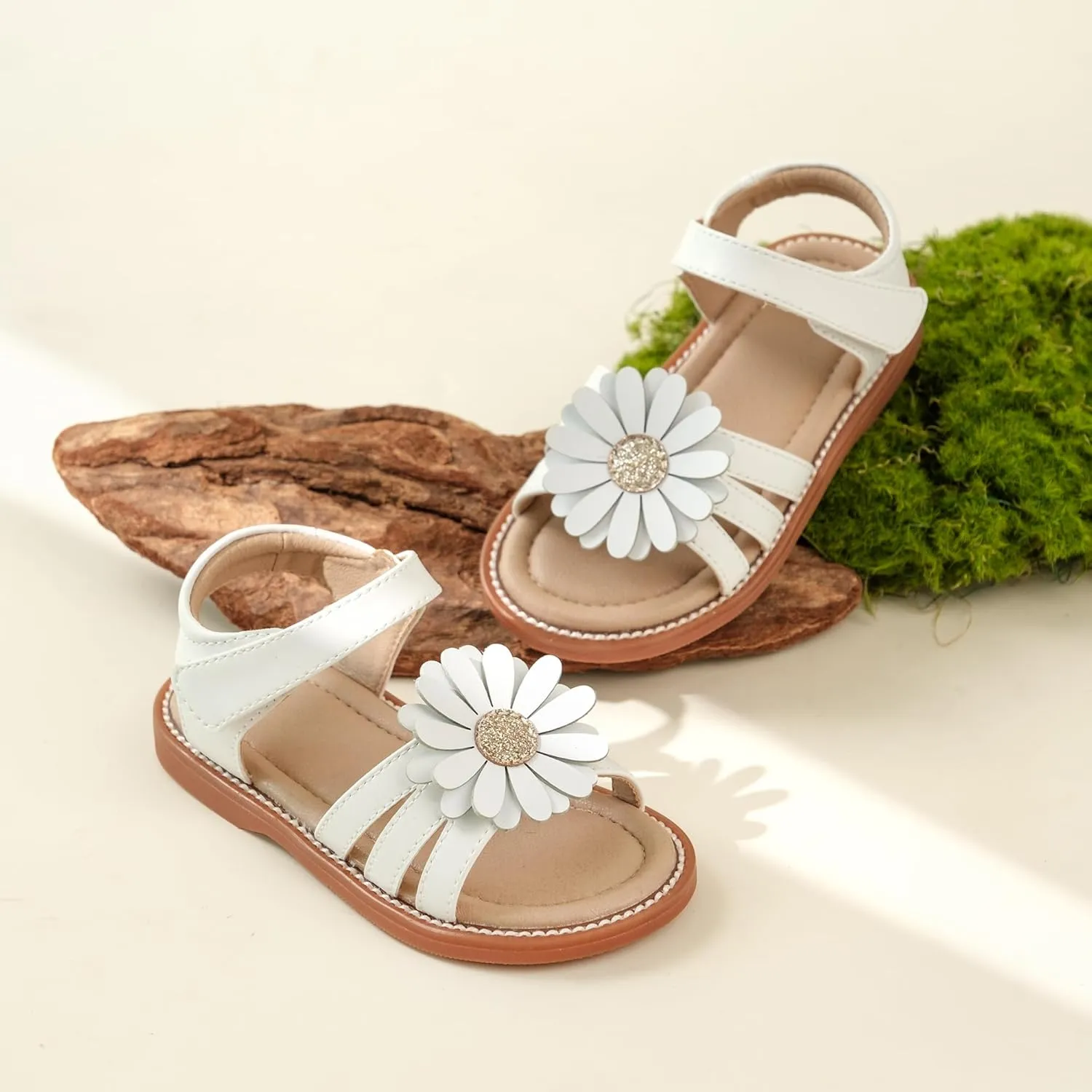 Kiderence Toddler Girls Pink Floral Sandals - Girls' Casual Flat Sandals with Ankle Strap
