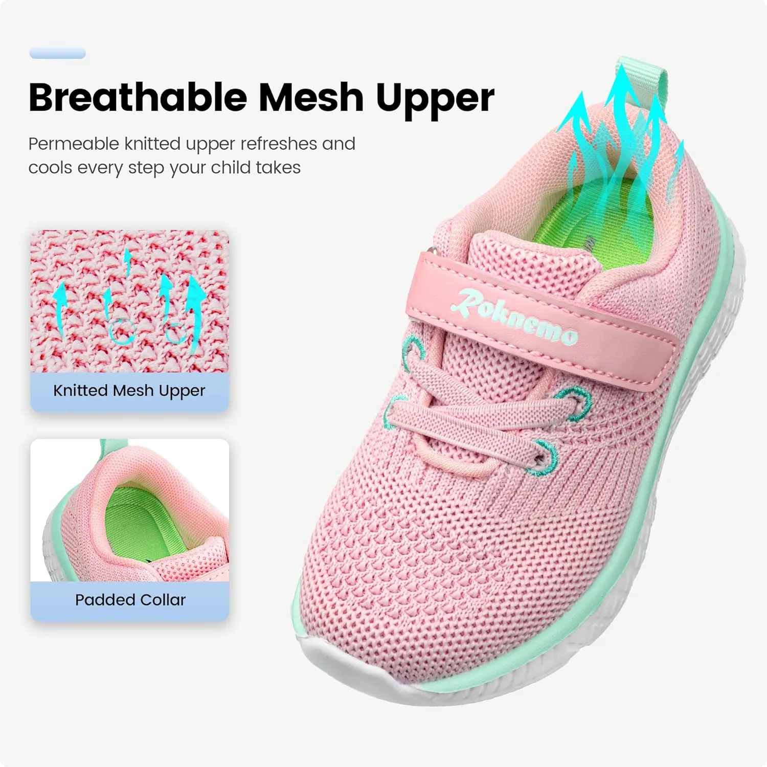 Kids Sneakers for Boys Girls Athletic Running Walking Shoes Lightweight Sports Tennis Shoes Adjustable Strap Sneaker for Little Kid Big Kid Gym School