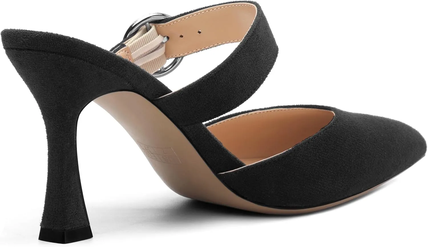 Kitten Heels Mules for Women - Pointed Toe Single-Strap with Round Buckle Slip-on Sandals Womens Party Wedding Pumps Stiletto