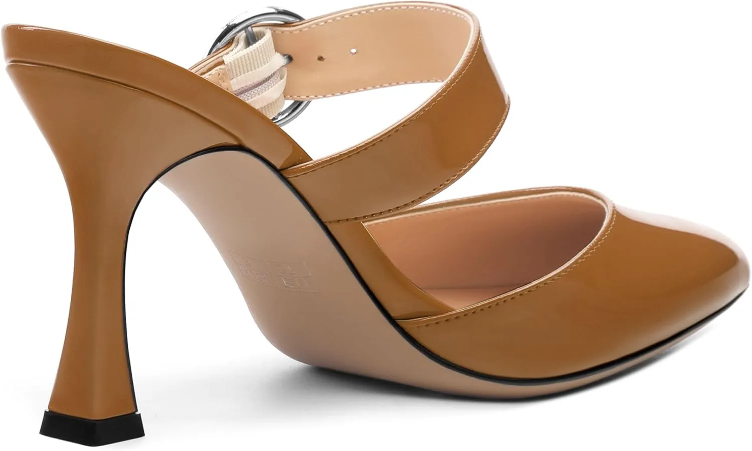 Kitten Heels Mules for Women - Pointed Toe Single-Strap with Round Buckle Slip-on Sandals Womens Party Wedding Pumps Stiletto
