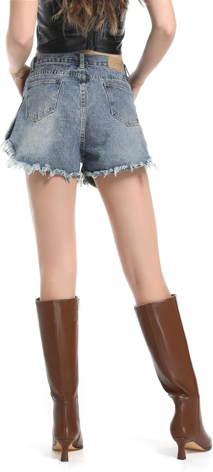 Knee High Boots Women 2.5 In Stiletto Boots for Women High Heel Faux Leather Pointed Toe Side Zipper Dress Kitten Heel