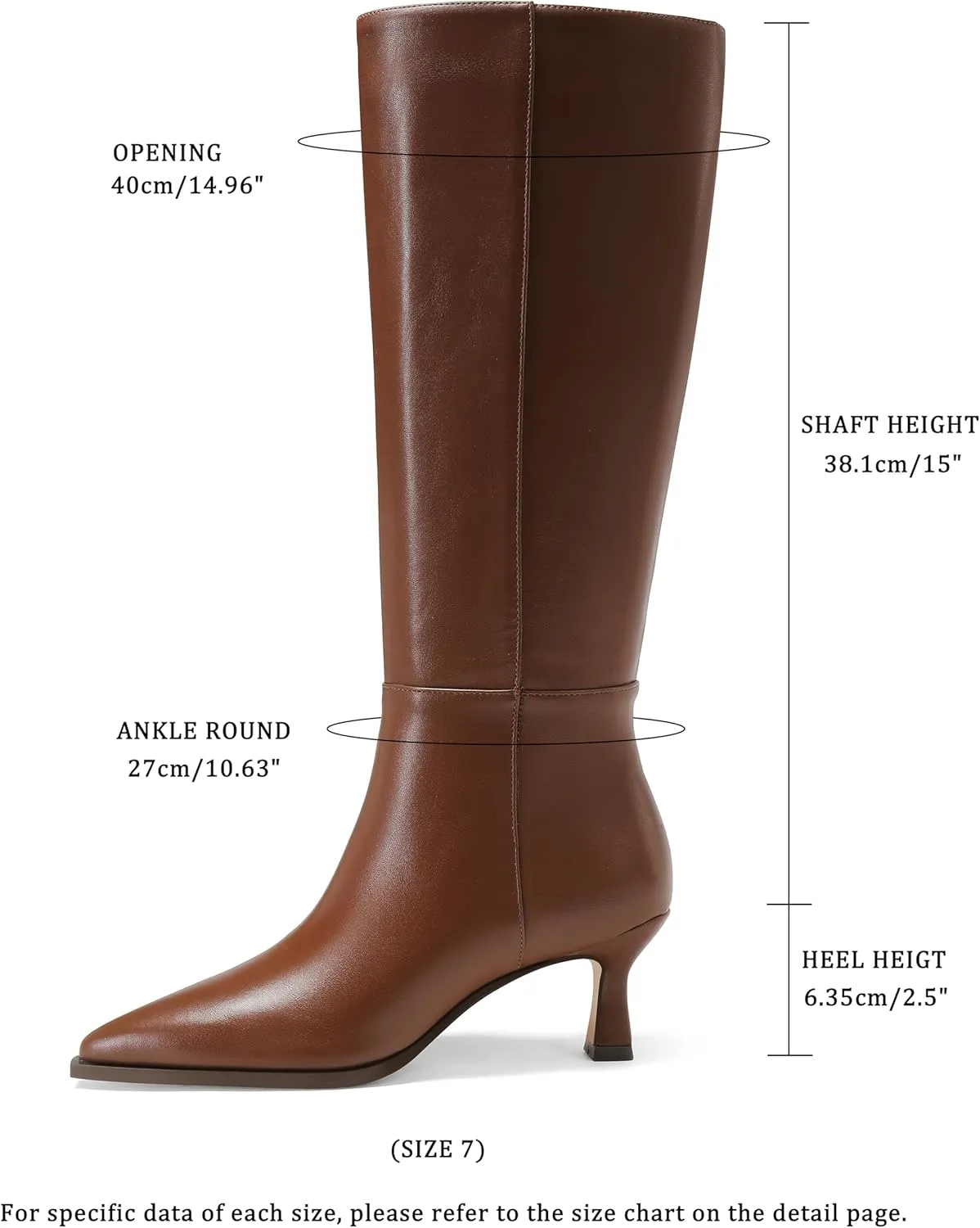 Knee High Boots Women 2.5 In Stiletto Boots for Women High Heel Faux Leather Pointed Toe Side Zipper Dress Kitten Heel