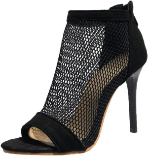 KOKOMOMO Womens Mesh High Heel Peep Toe Booties Stiletto Zip Back Sandals