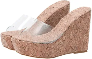 KOKOMOMO Womens Wedges Heels Platform Peep Open Toe Mules Wedge Slide Sandals Summer Beach Shoes