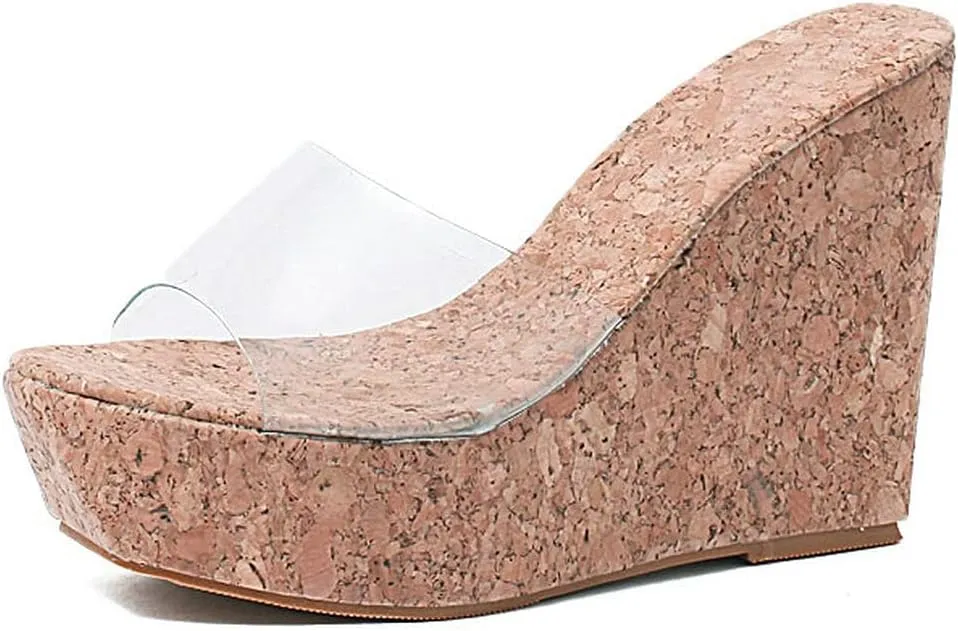 KOKOMOMO Womens Wedges Heels Platform Peep Open Toe Mules Wedge Slide Sandals Summer Beach Shoes