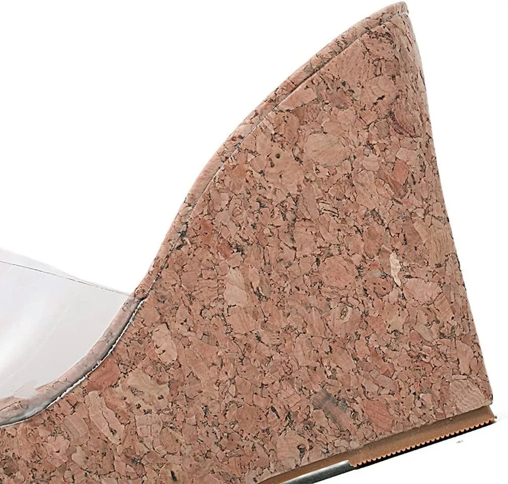 KOKOMOMO Womens Wedges Heels Platform Peep Open Toe Mules Wedge Slide Sandals Summer Beach Shoes