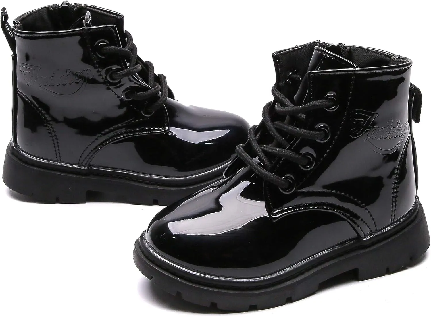 Komfyea Autumn Leather Combat Zipper Lace Up Boots （Toddler/Little Kids） Children Winter Ankle Boots