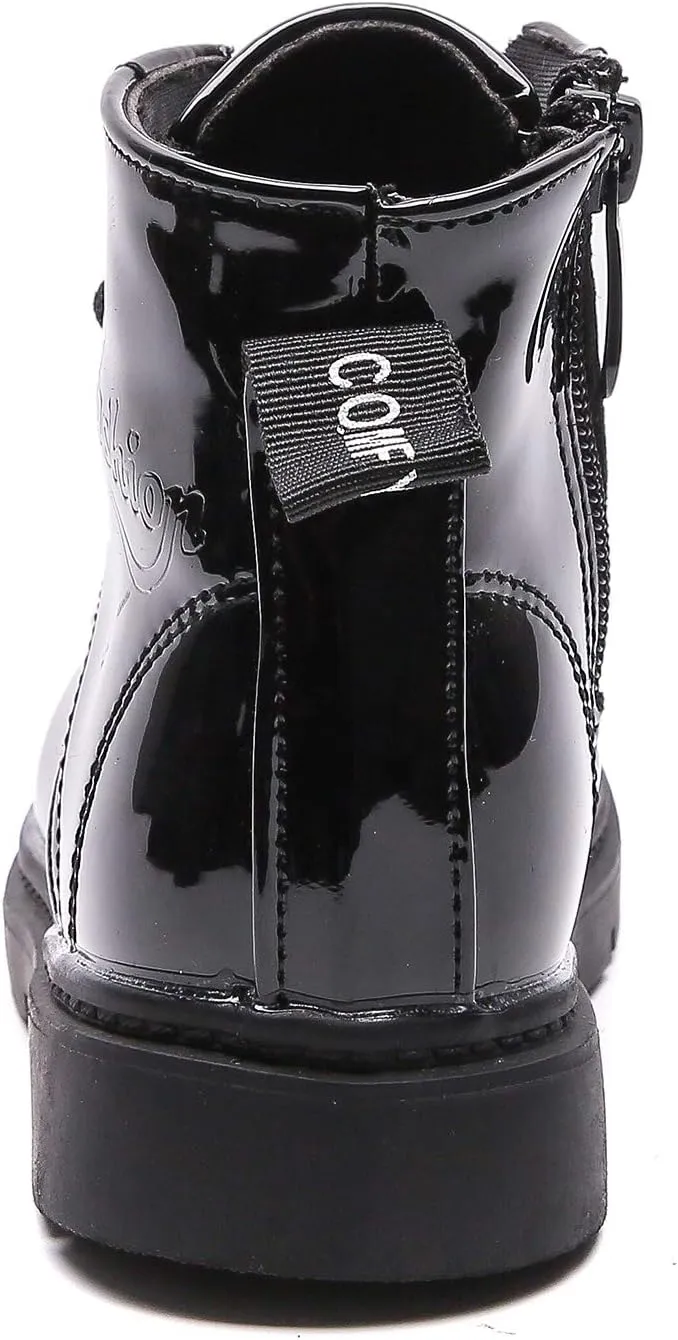 Komfyea Autumn Leather Combat Zipper Lace Up Boots （Toddler/Little Kids） Children Winter Ankle Boots