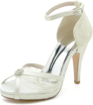 Lace Wedding Shoes for Bride High Heel Bridal Shoes Clear Mesh Peep Toe Platform Heels10cm