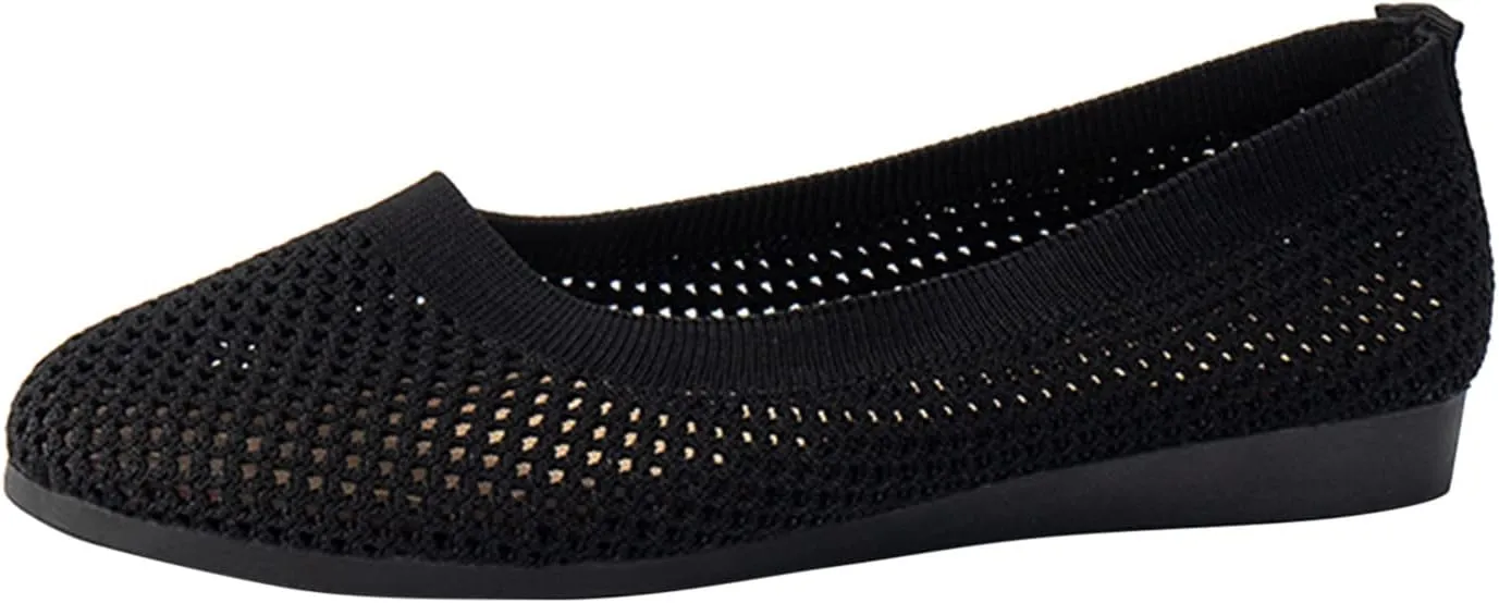 Ladies Fashion Solid Color Breathable Mesh Shallow Mouth Comfortable Flat Casual Shoes Comfortable Low Heel (Black, 8.5)
