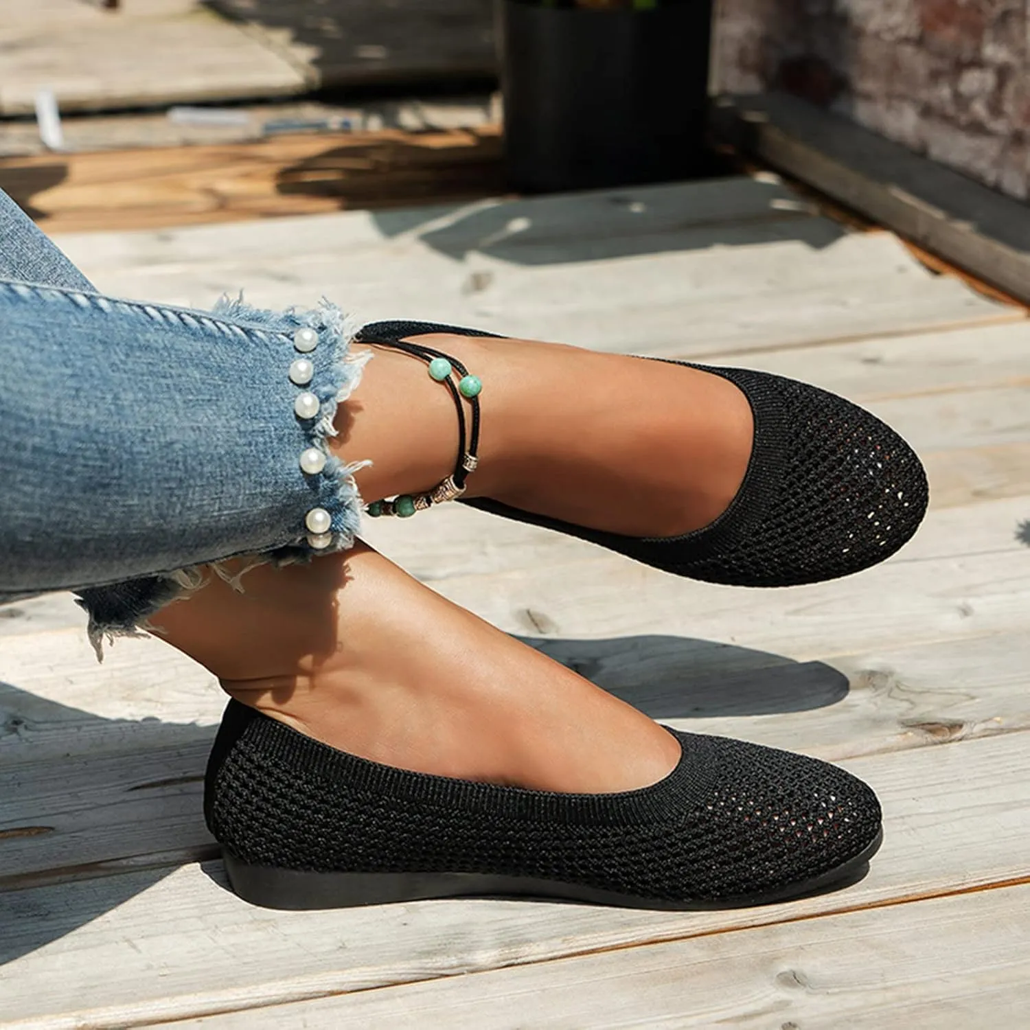 Ladies Fashion Solid Color Breathable Mesh Shallow Mouth Comfortable Flat Casual Shoes Comfortable Low Heel (Black, 8.5)