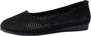 Ladies Fashion Solid Color Breathable Mesh Shallow Mouth Comfortable Flat Casual Shoes Comfortable Low Heel (Black, 8.5)