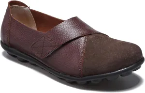Ladies Leather Slip On Flat Loafers, Low Top Casual Walking Nurse Shoes, Outdoor Versatile Trendy Driving Shoes, Easy On Comfy Large Size Moccasins Walking Shoes(Size:7,Color:Brown)