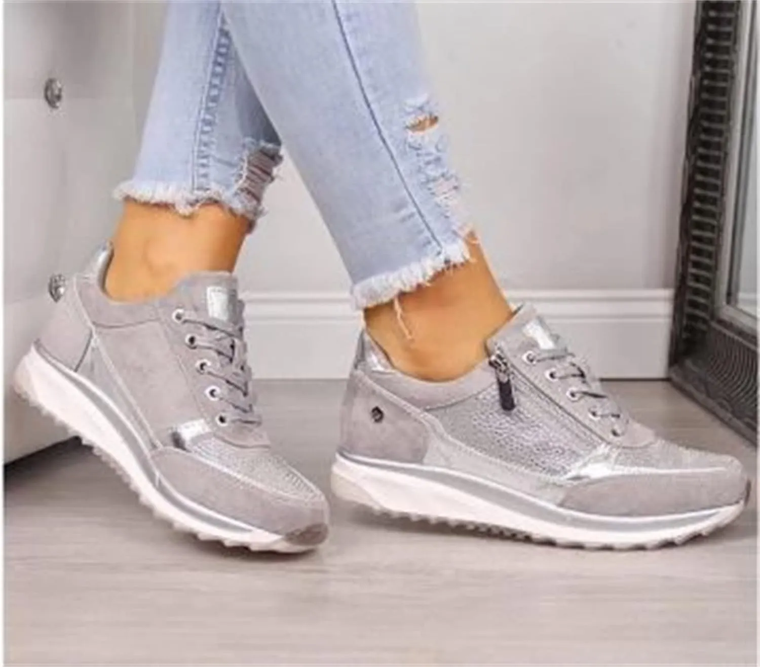Ladmiple Shoes For Women Sneakers Slip Ons Walking Shoes Casual Lace Up Dressy Summer Fashion Cute Platform Flats Loafer