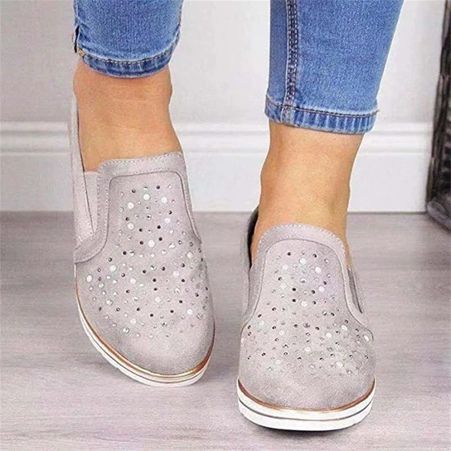 Ladmiple Sneakers For Women Walking Shoes Wide Width Slip On Loafers Comfort Fashion Dressy Casual Summer Glitter Shoes