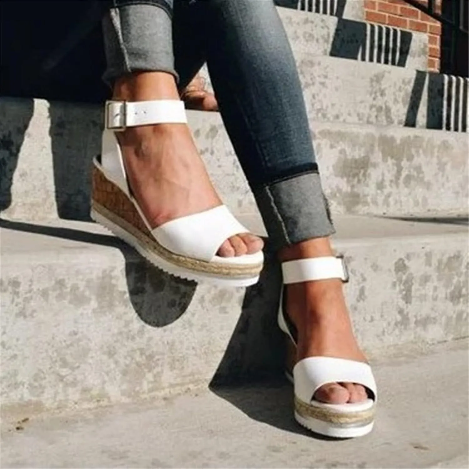 Ladmiple Wedge Sandals for Women Dressy Casual Summer Ankle Strap Open Toe High Heel Platform Slip on Espadrilles Sandal