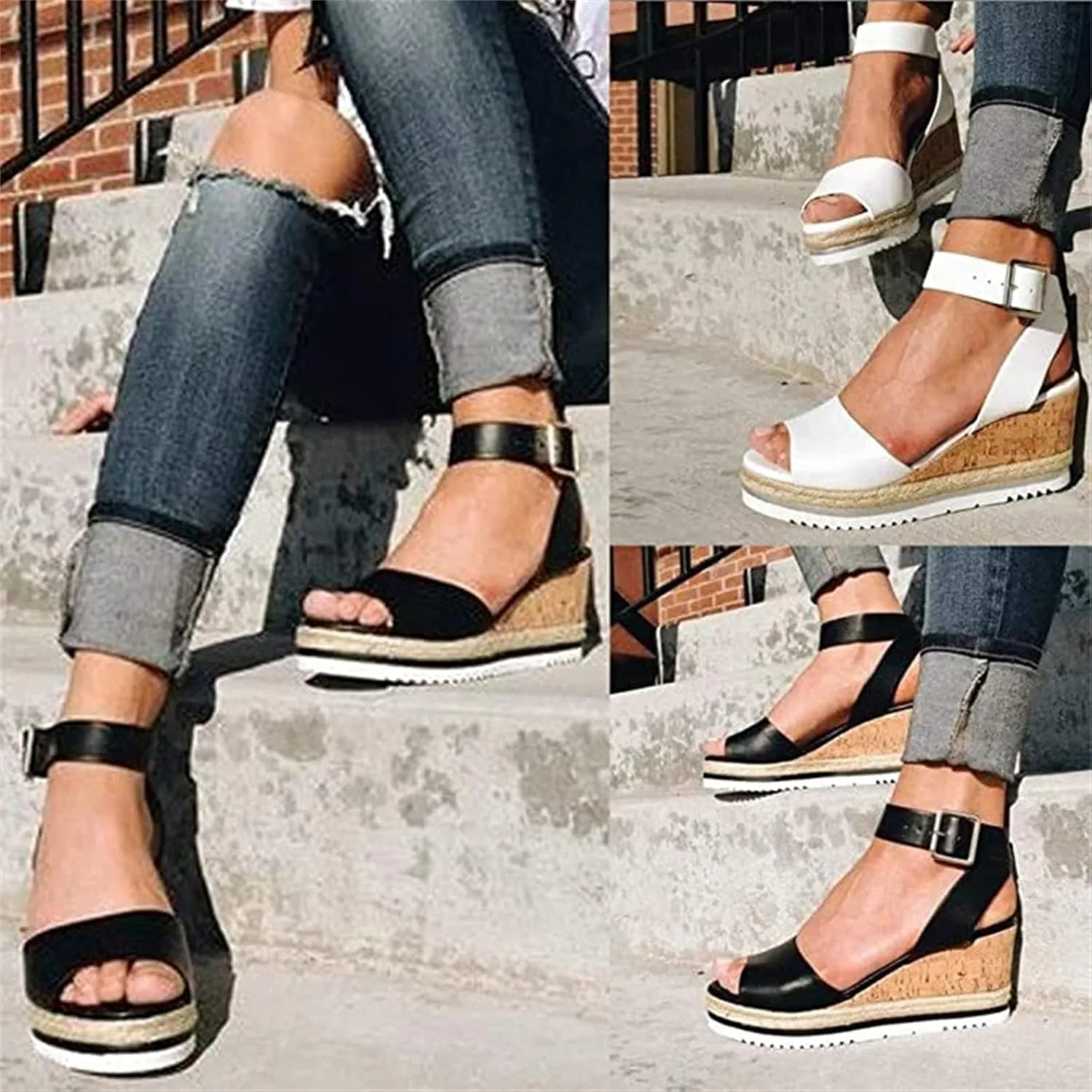 Ladmiple Wedge Sandals for Women Dressy Casual Summer Ankle Strap Open Toe High Heel Platform Slip on Espadrilles Sandal