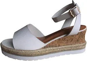 Ladmiple Wedge Sandals for Women Dressy Casual Summer Ankle Strap Open Toe High Heel Platform Slip on Espadrilles Sandal