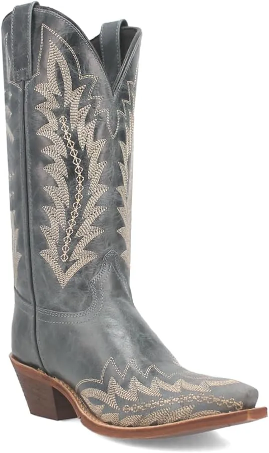 Laredo Womens Emmylee Embroidered Snip Toe Casual Boots Mid Calf Low Heel 1-2" - Blue